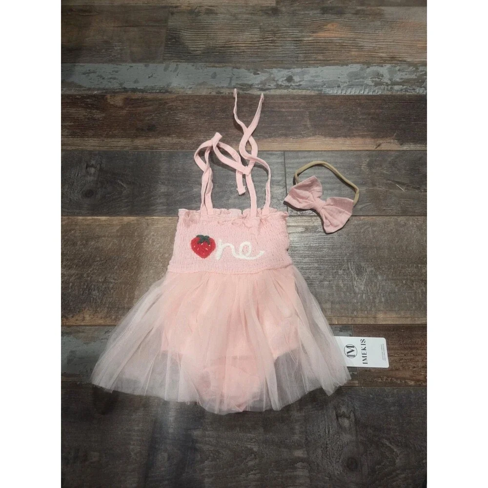 Girls 1st Birthday Pink Strawberry Tulle Dress 12-18 Months ONE Strawberry B23